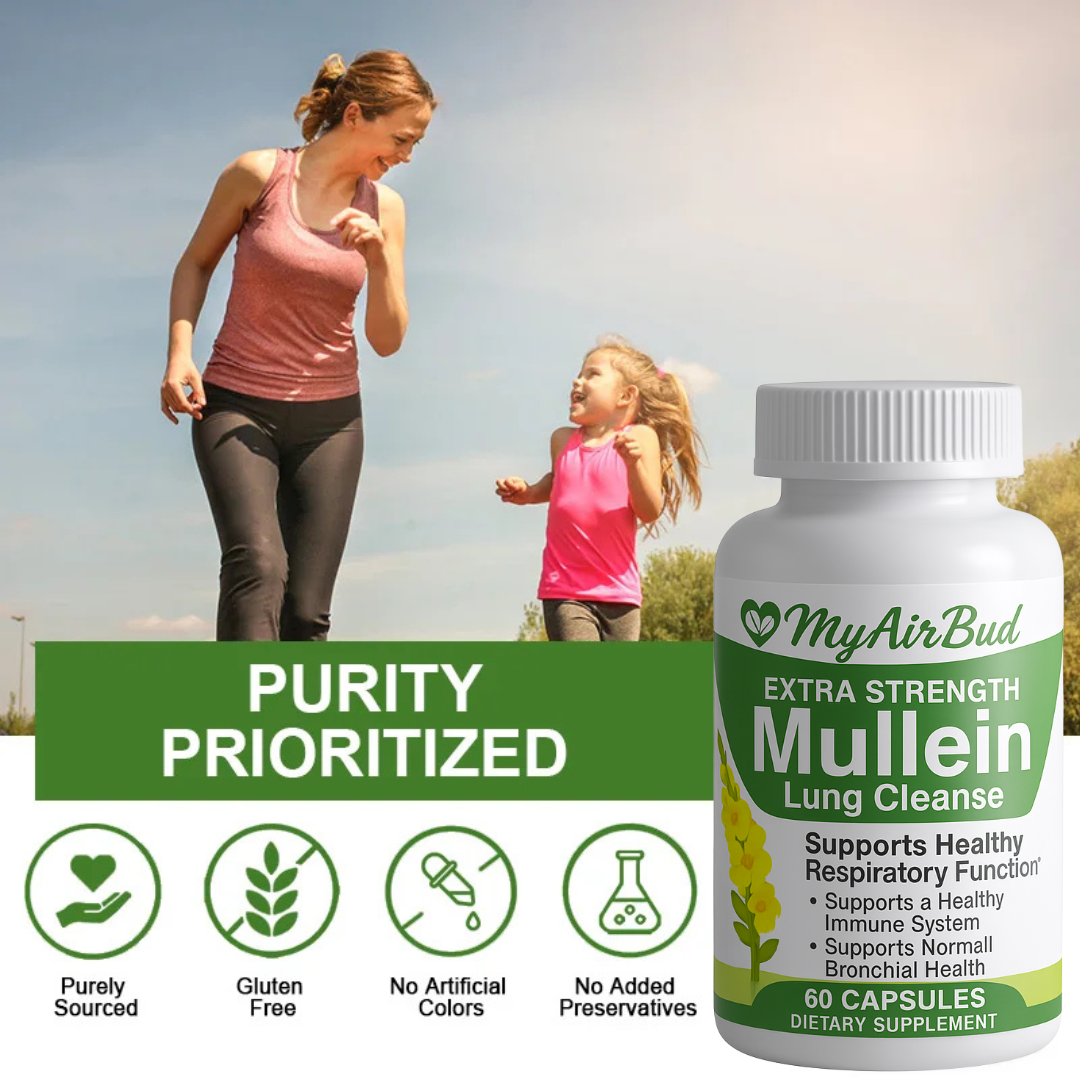 Natural Mullein Leaf Capsules Herbal Supplement for Lung Cleanse Helps Healthy Respiratory Function & Mucous Membranes