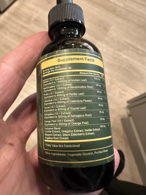 Natural Mullein Leaf Drops (60ml) Herbal Supplement for Lung Cleanse Helps Healthy Respiratory Function & Mucous Membranes