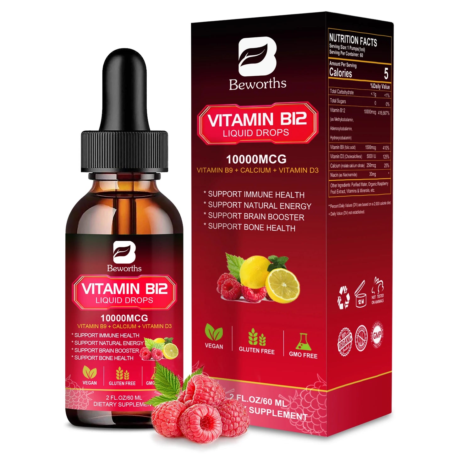Vitamin B12 Raspberry Drops Energy Supplements Support Immune Health Protecting Cardiovascular Health Promote Digestion