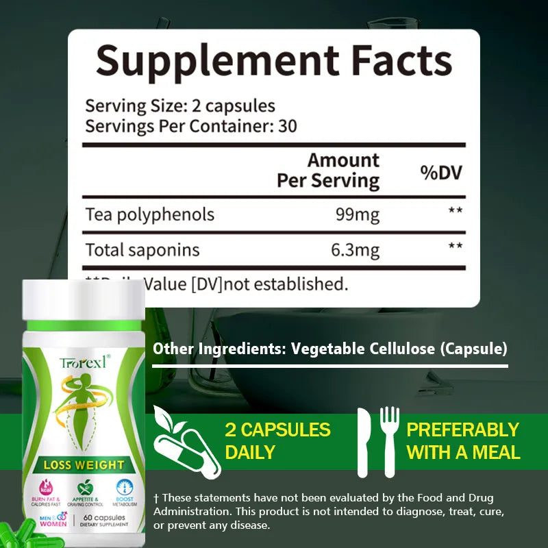 Lotus Leaf Extract Tea Polyphenol Capsules Detox & Fat Burner Night Enzymes, Appetite Suppressant Diet Pills - Thousands Lost Weight Within 3-4 Weeks