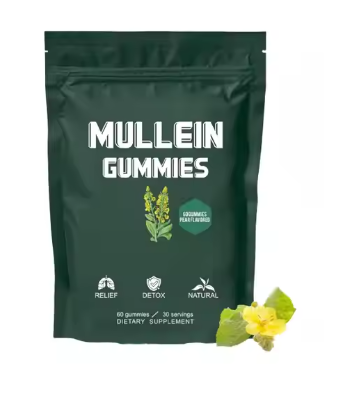 Natural Mullein Leaf Gummies Herbal Supplement for Lung Cleanse Helps Healthy Respiratory Function & Mucous Membranes