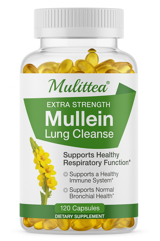 Mulittea Natural Mullein Leaf Capsules Herbal Supplement for Lung Cleanse Helps Healthy Respiratory Function & Mucous Membranes