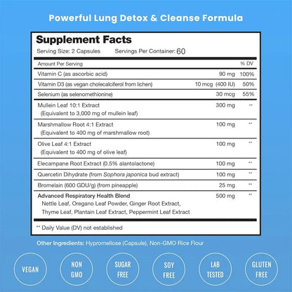 Lung Detox & Cleanse Gel Capsules - Supports Bronchial and Respiratory Health, Promoting Lung Cleansing and Detoxification