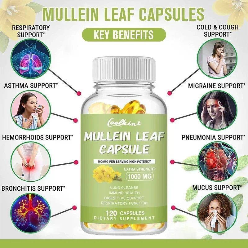 Mullein Gel Capsules - Supports Healthy Respiratory Function and Mucous Membranes and Promotes Lung Cleansing