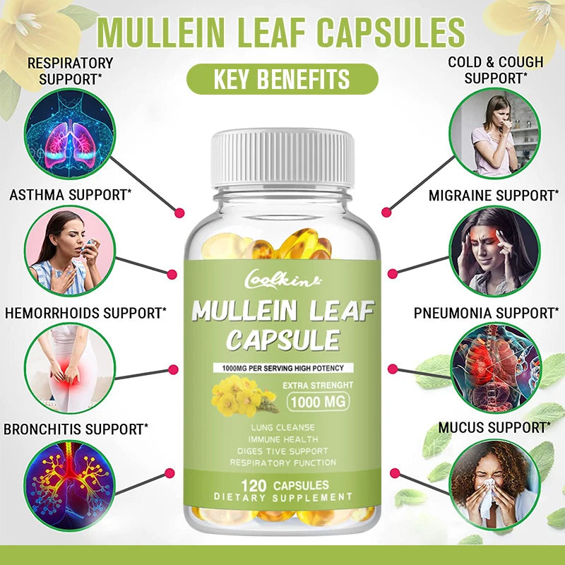 Mullein Gel Capsules - Supports Healthy Respiratory Function and Mucous Membranes and Promotes Lung Cleansing