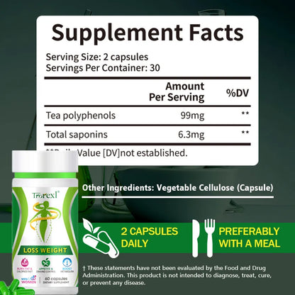 Lotus Leaf Extract Tea Polyphenol Capsules Detox & Fat Burner Night Enzymes, Appetite Suppressant Diet Pills - Thousands Lost Weight Within 3-4 Weeks