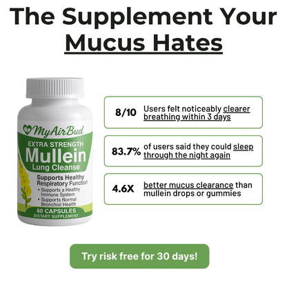 Natural Mullein Leaf Capsules Herbal Supplement for Lung Cleanse Helps Healthy Respiratory Function & Mucous Membranes